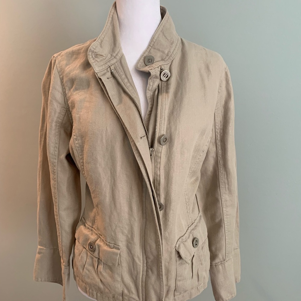 Soft houndstooth thread cotton jacket w/pockets, zipper and buttons